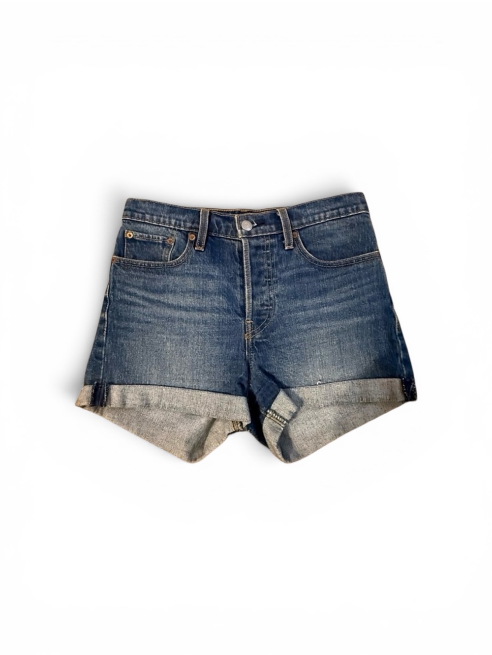 Levi's High Rise Dark Blue Cuffed Denim Shorts